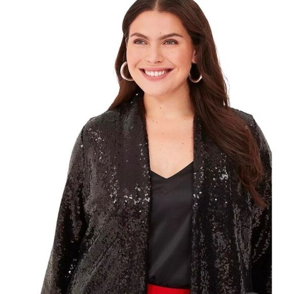 Lane Bryant black sequin long duster open front kimono womens 24 long sleeve NEW - Picture 5 of 12
